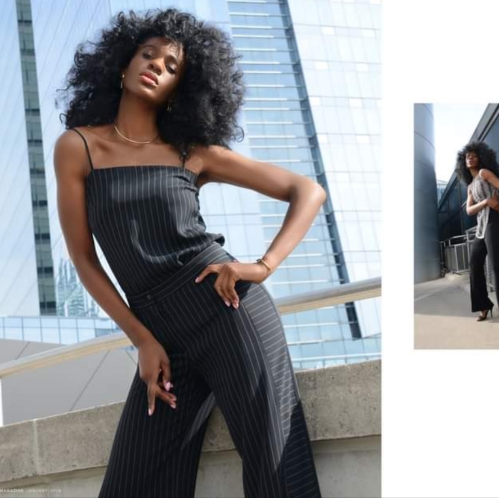 Pinstripe Wide Leg Jumpsuit - Black